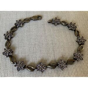 STS 925 Thailand light purple stones floral link bracelet Vintage Estate jewelry